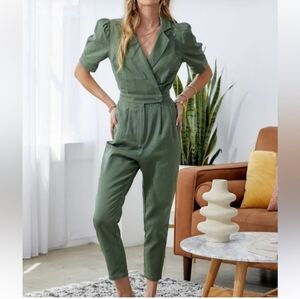 Day + Moon Green Short Sleeve Utility Jumpsuit Size Medium